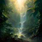 Tropical waterfall cascade and stream landscape Art Print